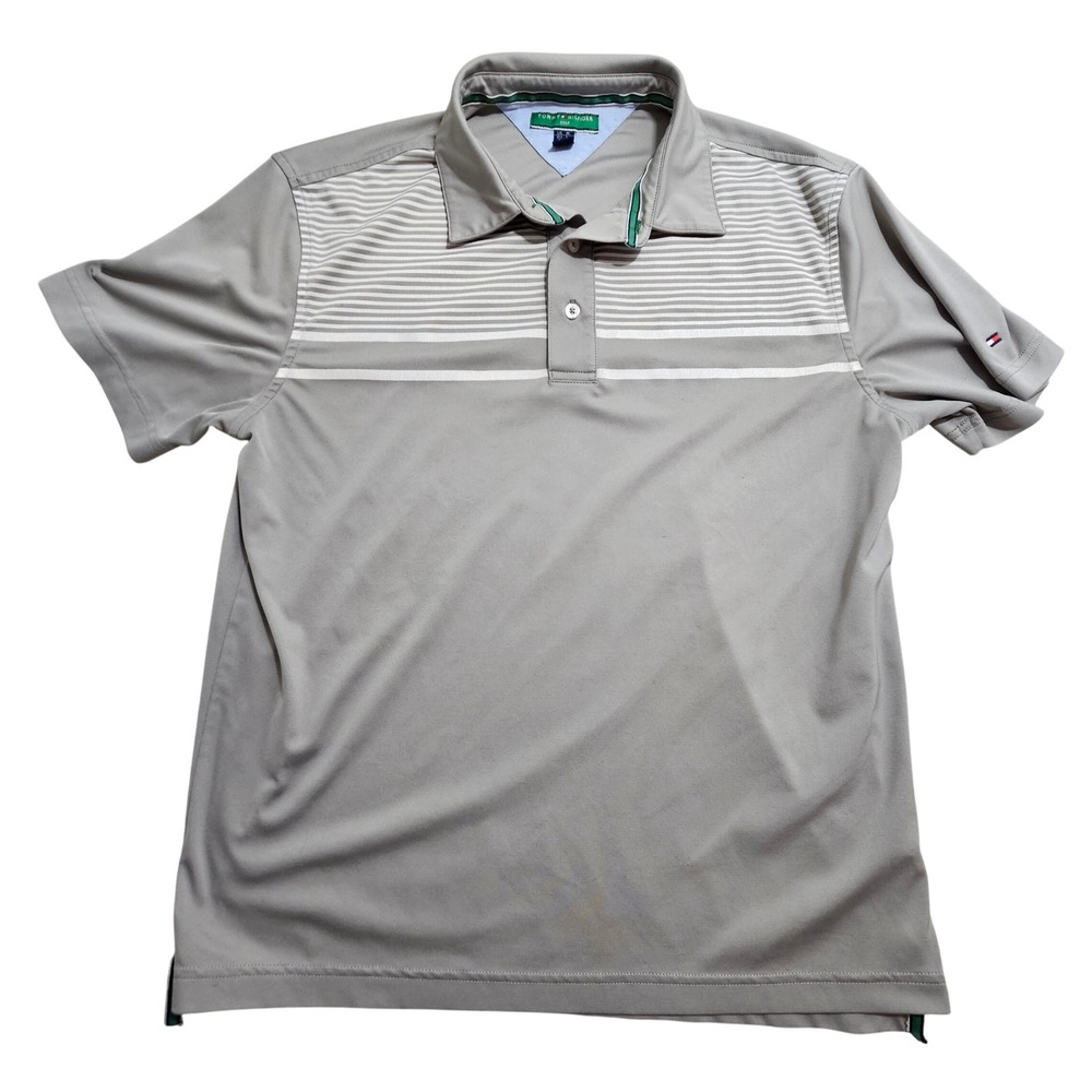 Tommy Hilfiger Golf Polo Shirt Medium Grey Striped Short Sleeve Activewear